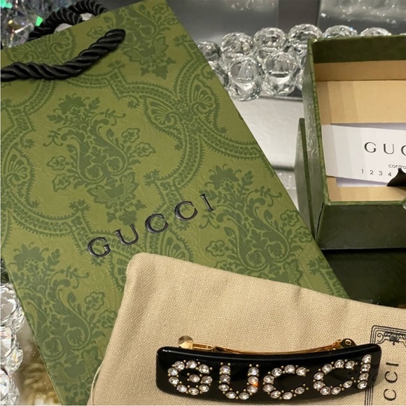 NIB GUCCI FULL INCLUSION TORTOISE HAIR CLIP HAIR BARRETTE WITH CRYSTALS ITALY - Picture 4 of 8